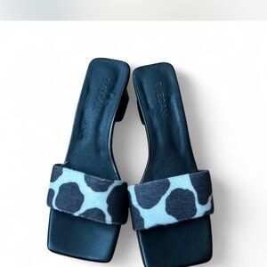 ALOHAS Squared “Moo Print” Mule Heels